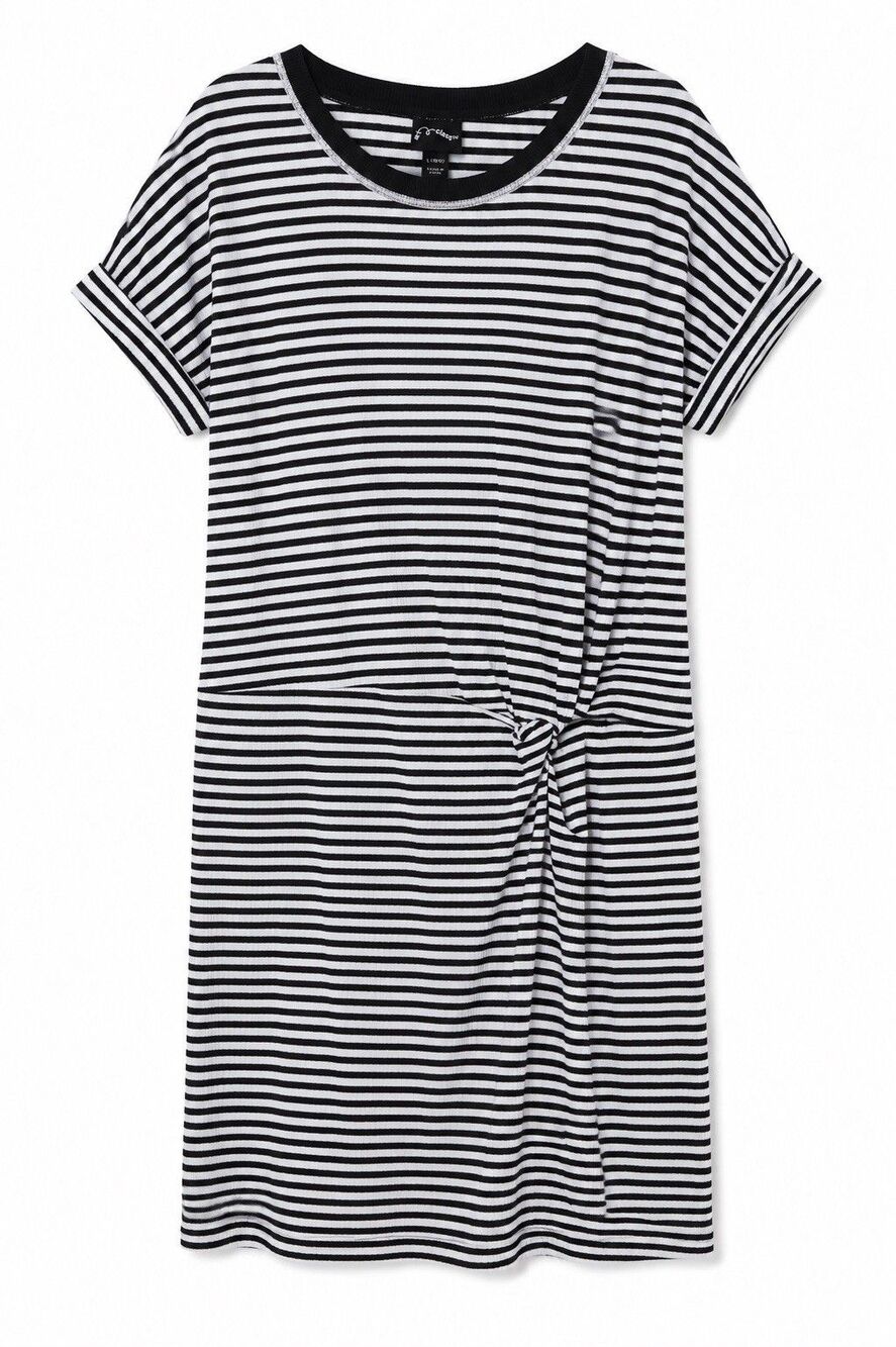 Art Class T-Shirt Dress Girls 10-12 Black White Striped Tie Waist Knit Casual
